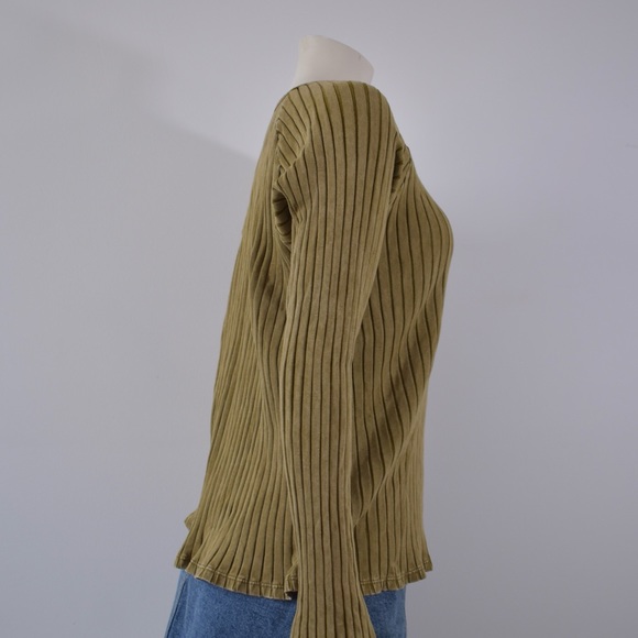 Knox Rose Indie Sleeze Green Ribbed Long-Sleeved Top, Size Medium - Picture 3 of 11